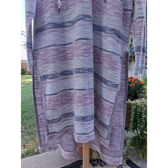 Free People Beach Baby V-neck Hooded Pullover Side Slits Dress Tunic Hoodie L - Picture 3 of 13
